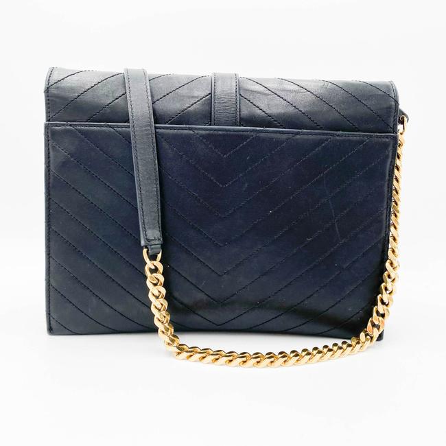 Saint Laurent Envelope Lambskin Matelasse Chevron Medium Monogram Satchel Black Leather Shoulder Bag - image 4