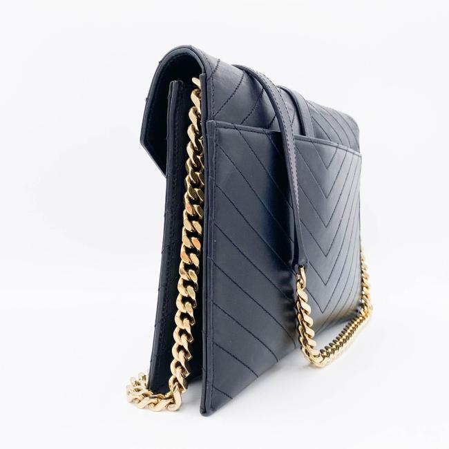 Saint Laurent Envelope Lambskin Matelasse Chevron Medium Monogram Satchel Black Leather Shoulder Bag - image 5