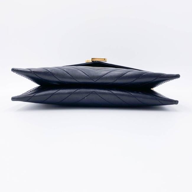 Saint Laurent Envelope Lambskin Matelasse Chevron Medium Monogram Satchel Black Leather Shoulder Bag - image 6
