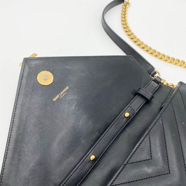 Saint Laurent Envelope Lambskin Matelasse Chevron Medium Monogram Satchel Black Leather Shoulder Bag - image 8