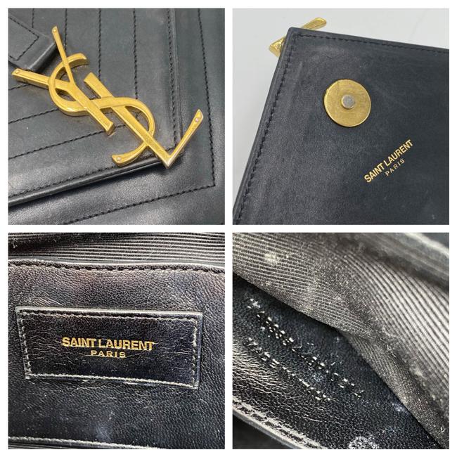 Saint Laurent Envelope Lambskin Matelasse Chevron Medium Monogram Satchel Black Leather Shoulder Bag - image 10