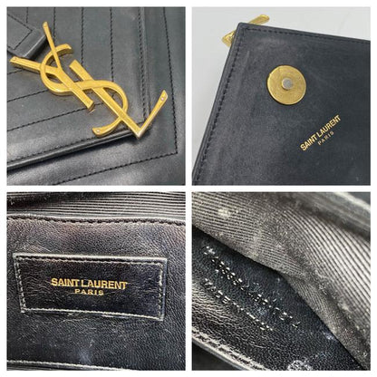 Saint Laurent Envelope Lambskin Matelasse Chevron Medium Monogram Satchel Black Leather Shoulder Bag - image 10