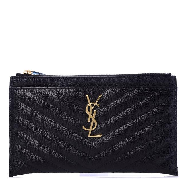 Saint Laurent Envelope Monogram Matelasse Zip Pouch Black Leather Clutch - image 1