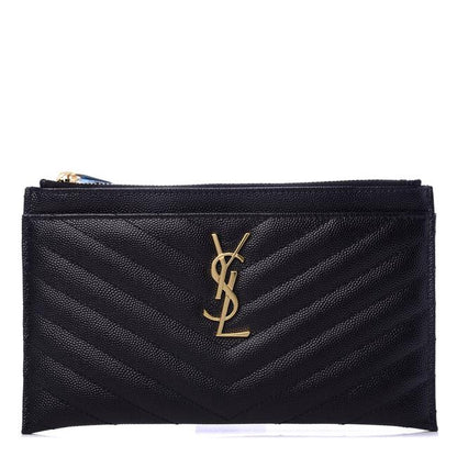 Saint Laurent Envelope Monogram Matelasse Zip Pouch Black Leather Clutch - image 1