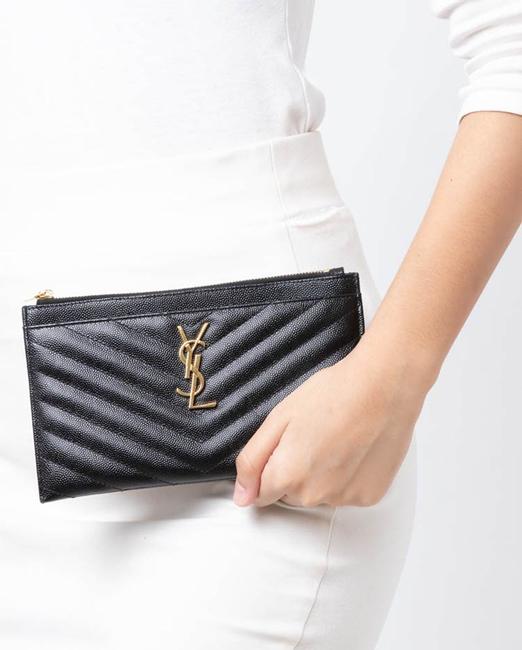 Saint Laurent Envelope Monogram Matelasse Zip Pouch Black Leather Clutch - image 2