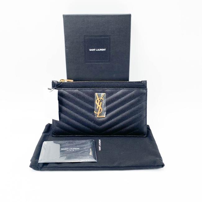 Saint Laurent Envelope Monogram Matelasse Zip Pouch Black Leather Clutch - image 3