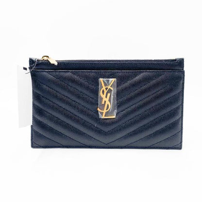 Saint Laurent Envelope Monogram Matelasse Zip Pouch Black Leather Clutch - photo 4