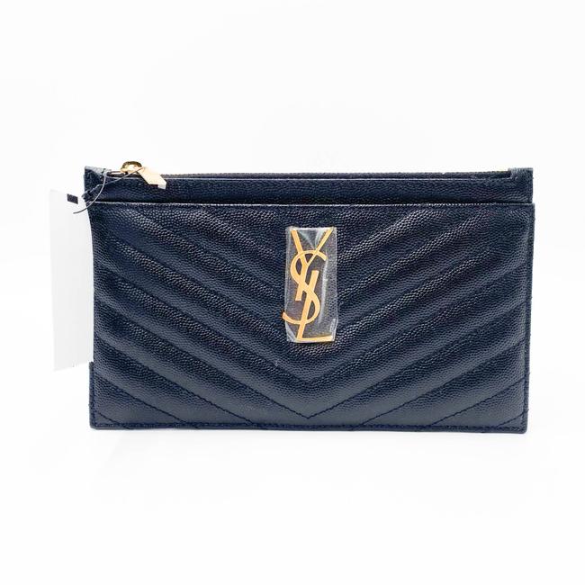 Saint Laurent Envelope Monogram Matelasse Zip Pouch Black Leather Clutch - image 4