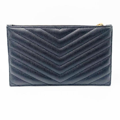 Saint Laurent Envelope Monogram Matelasse Zip Pouch Black Leather Clutch - image 5