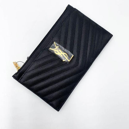 Saint Laurent Envelope Monogram Matelasse Zip Pouch Black Leather Clutch - photo 8