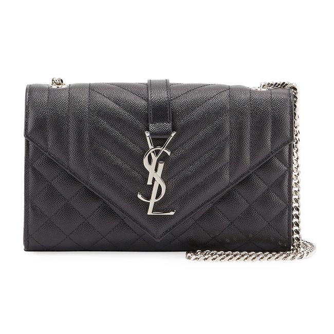 Saint Laurent Envelope Small Ysl Monogram Satchel Black Leather Shoulder Bag - photo 1