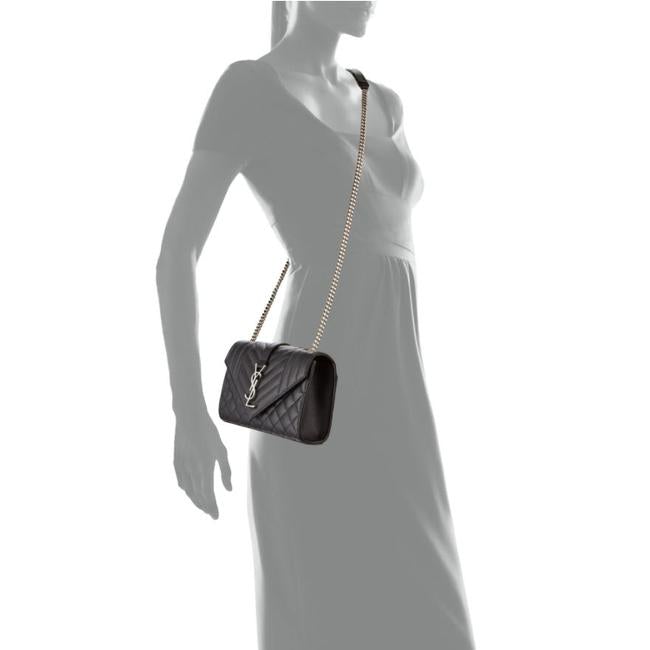 Saint Laurent Envelope Small Ysl Monogram Satchel Black Leather Shoulder Bag - photo 2