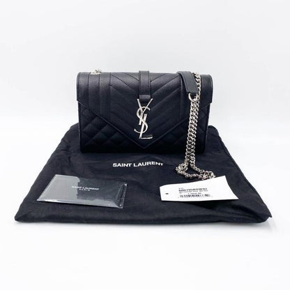 Saint Laurent Envelope Small Ysl Monogram Satchel Black Leather Shoulder Bag - photo 3