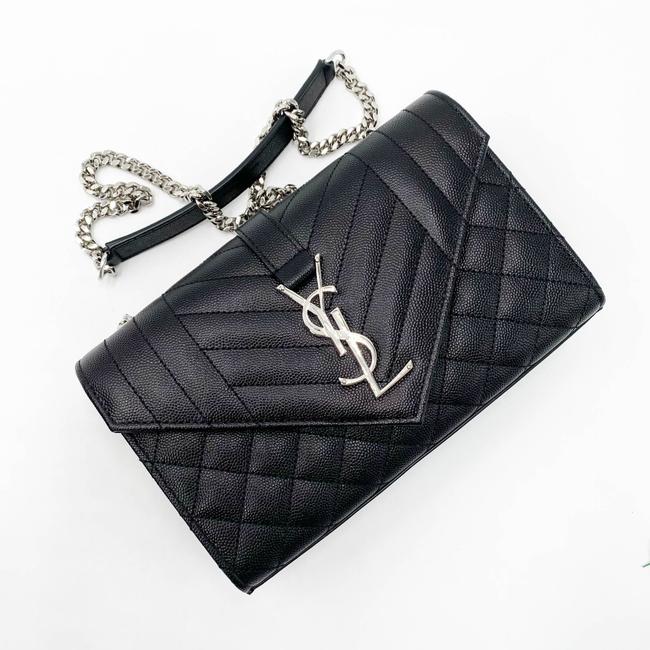 Saint Laurent Envelope Small Ysl Monogram Satchel Black Leather Shoulder Bag - photo 6
