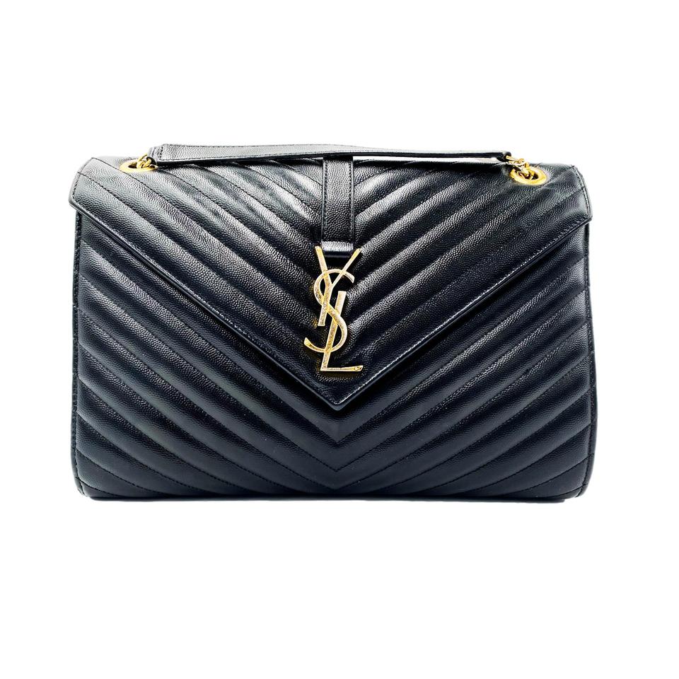 Saint Laurent Grain De Poudre Matelasse Chevron Large Monogram Black Leather Satchel - photo 1