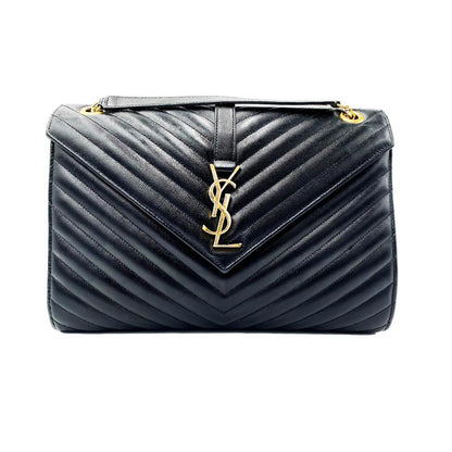 Saint Laurent Grain De Poudre Matelasse Chevron Large Monogram Black Leather Satchel - photo 1