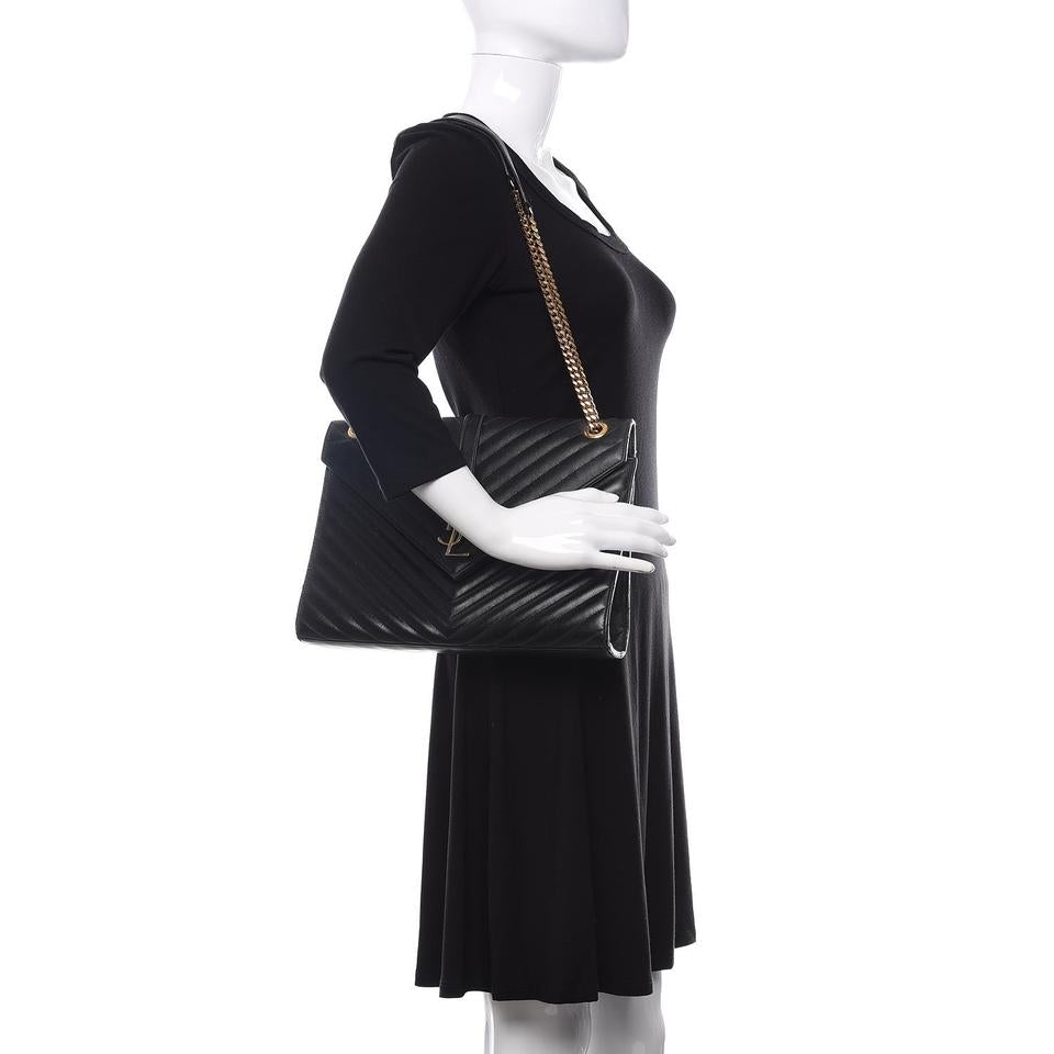 Saint Laurent Grain De Poudre Matelasse Chevron Large Monogram Black Leather Satchel - photo 2