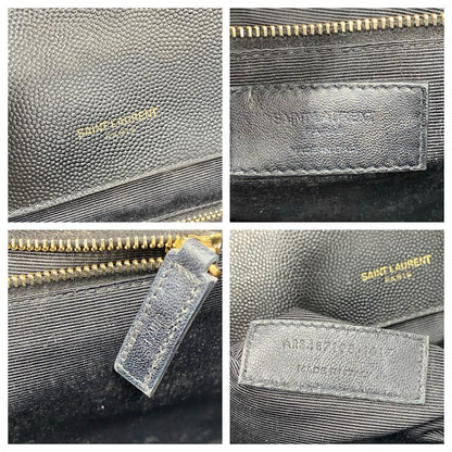 Saint Laurent Grain De Poudre Matelasse Chevron Large Monogram Black Leather Satchel - photo 11