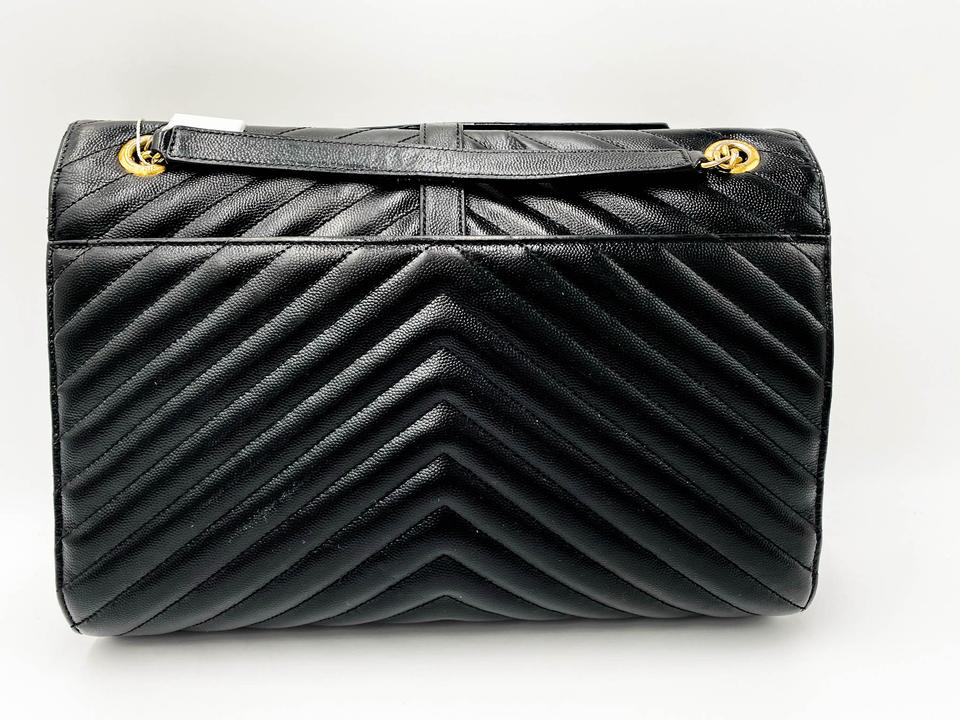 Saint Laurent Grain De Poudre Matelasse Chevron Large Monogram Black Leather Satchel - photo 3
