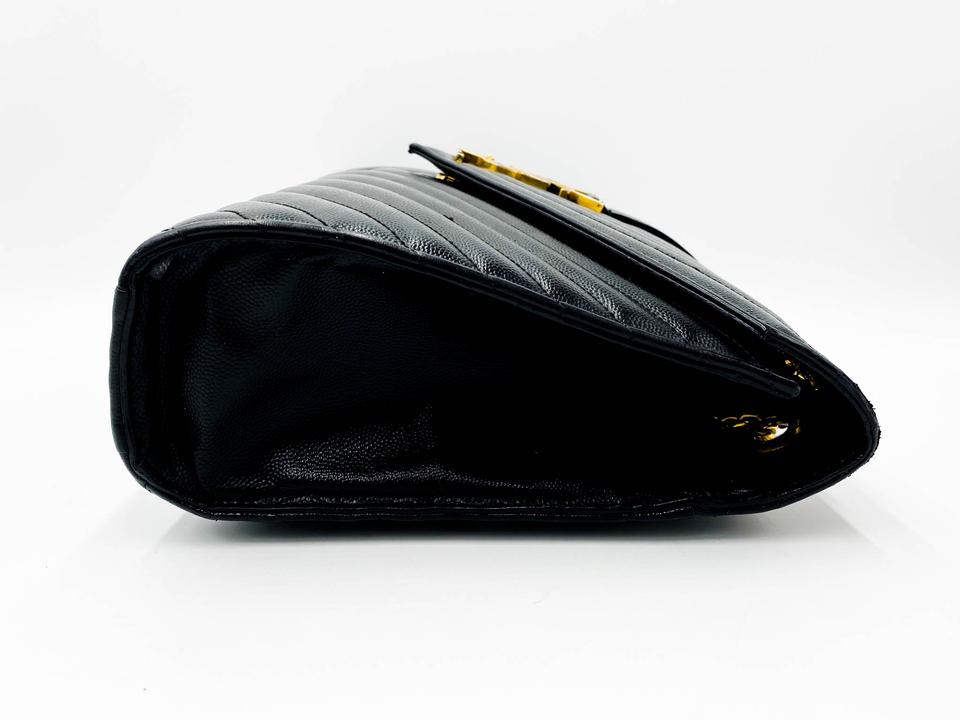 Saint Laurent Grain De Poudre Matelasse Chevron Large Monogram Black Leather Satchel - photo 5