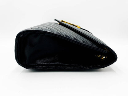 Saint Laurent Grain De Poudre Matelasse Chevron Large Monogram Black Leather Satchel - photo 5