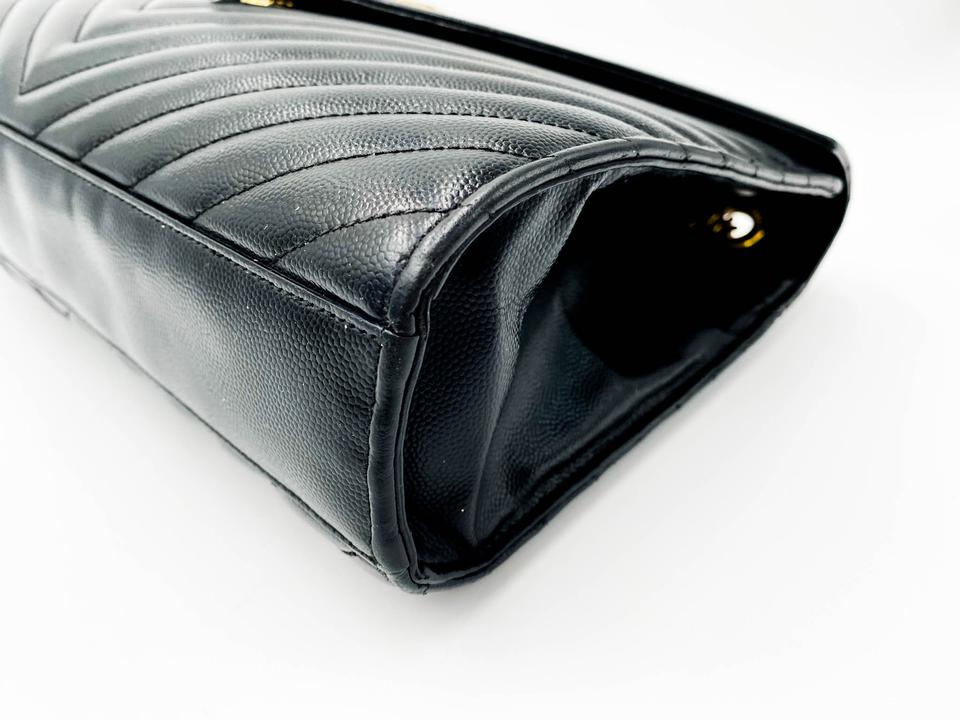 Saint Laurent Grain De Poudre Matelasse Chevron Large Monogram Black Leather Satchel - photo 6
