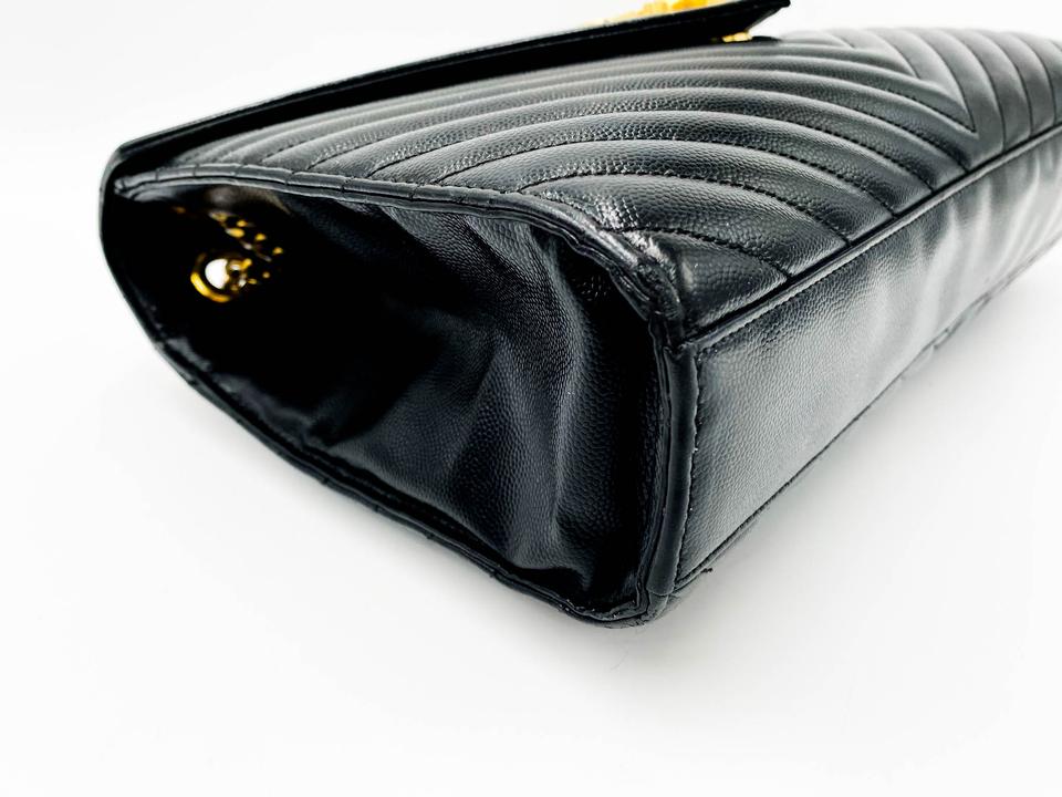 Saint Laurent Grain De Poudre Matelasse Chevron Large Monogram Black Leather Satchel - photo 7