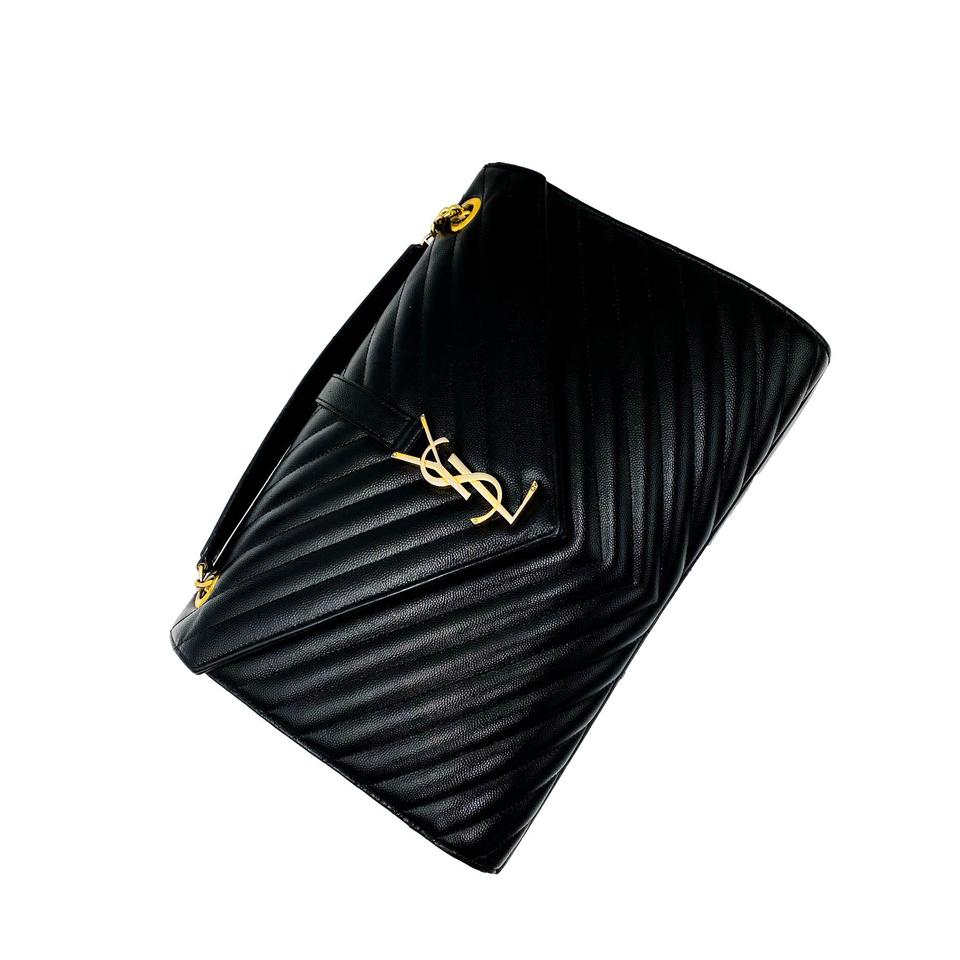 Saint Laurent Grain De Poudre Matelasse Chevron Large Monogram Black Leather Satchel - photo 8