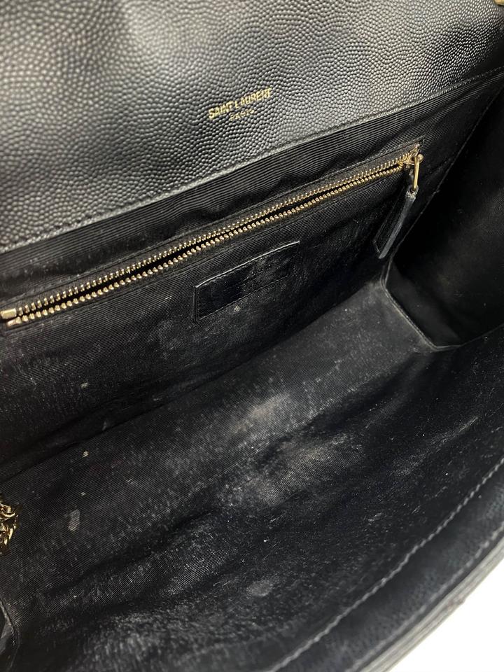 Saint Laurent Grain De Poudre Matelasse Chevron Large Monogram Black Leather Satchel - photo 9