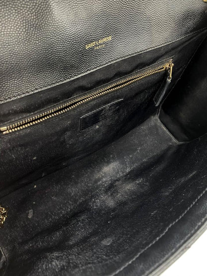 Saint Laurent Grain De Poudre Matelasse Chevron Large Monogram Black Leather Satchel - photo 9