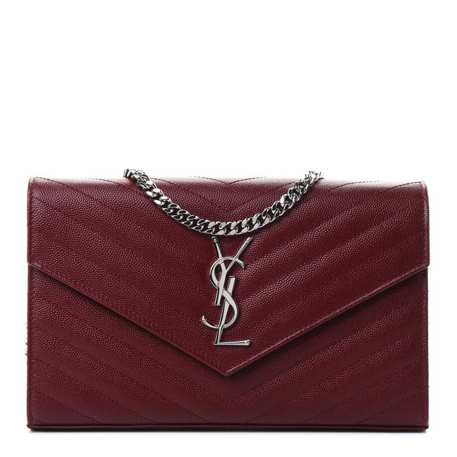 Saint Laurent Chain Wallet Grain De Poudre Matelasse Chevron Monogram Rouge Legion Red Leather Shoulder Bag - image 1