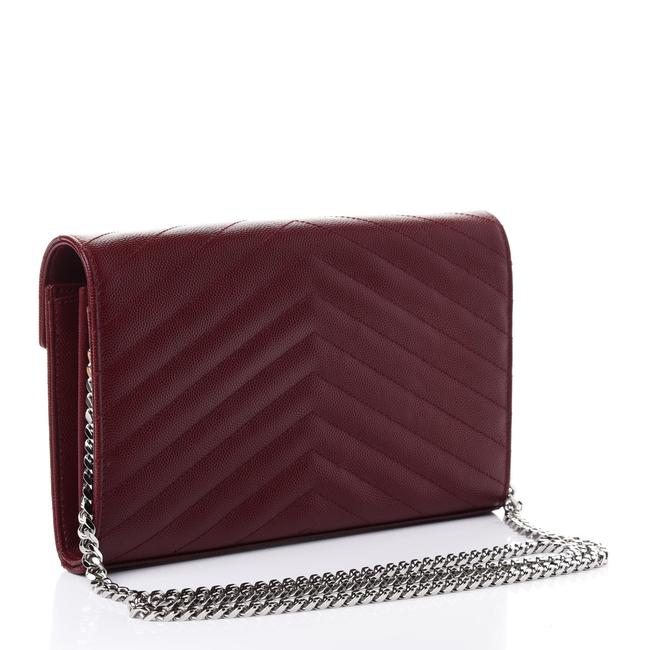 Saint Laurent Chain Wallet Grain De Poudre Matelasse Chevron Monogram Rouge Legion Red Leather Shoulder Bag - image 2