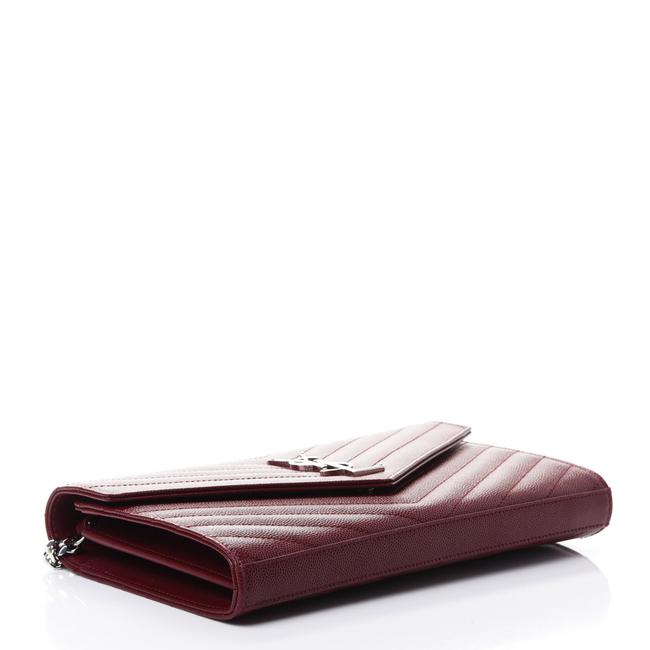 Saint Laurent Chain Wallet Grain De Poudre Matelasse Chevron Monogram Rouge Legion Red Leather Shoulder Bag - image 3