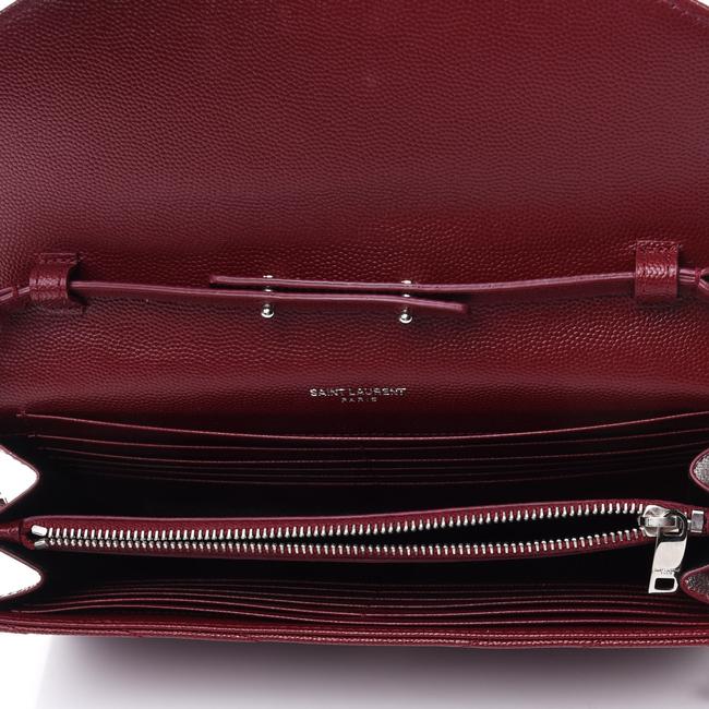 Saint Laurent Chain Wallet Grain De Poudre Matelasse Chevron Monogram Rouge Legion Red Leather Shoulder Bag - image 4