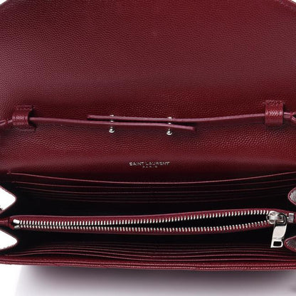 Saint Laurent Chain Wallet Grain De Poudre Matelasse Chevron Monogram Rouge Legion Red Leather Shoulder Bag - image 4