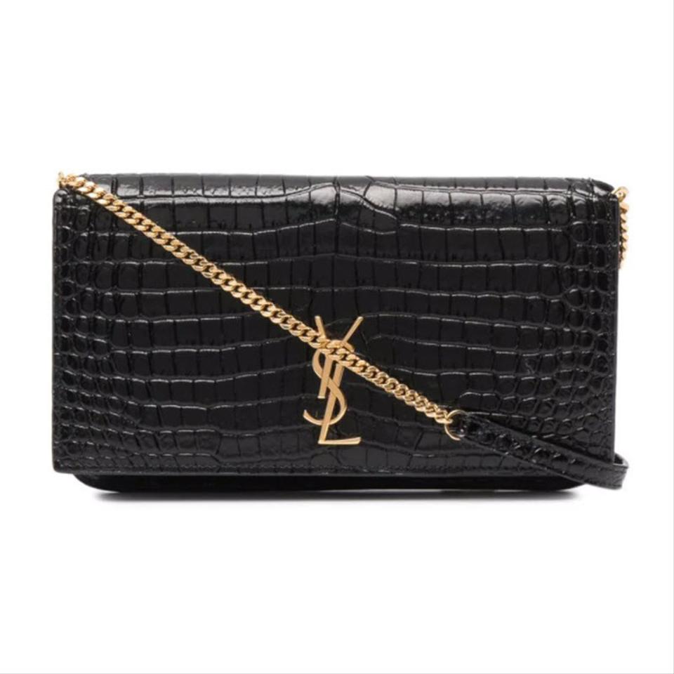 Saint Laurent Kate Monogram Croc-effect Phone Holder Black Leather Cross Body Bag - photo 1