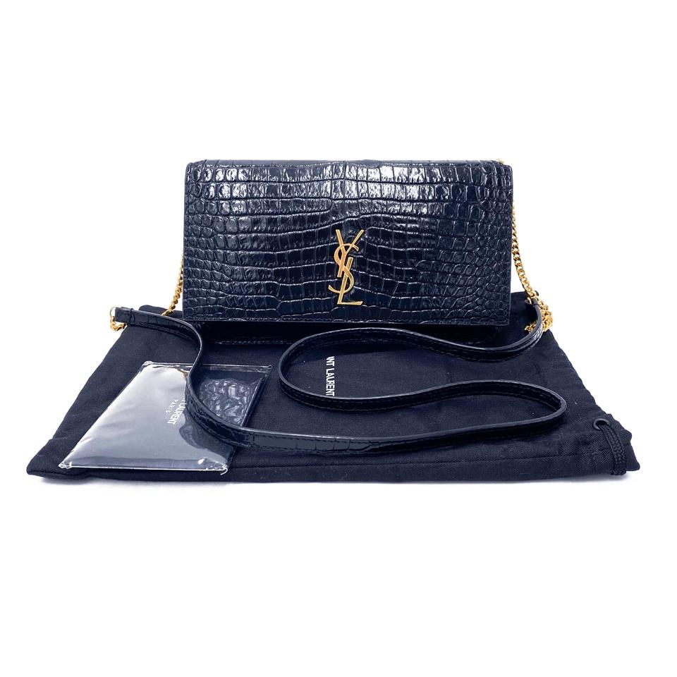 Saint Laurent Kate Monogram Croc-effect Phone Holder Black Leather Cross Body Bag - photo 3