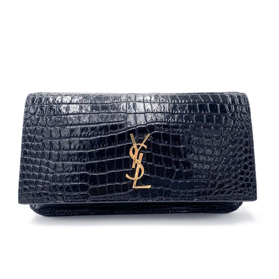 Saint Laurent Kate Monogram Croc-effect Phone Holder Black Leather Cross Body Bag - photo 4