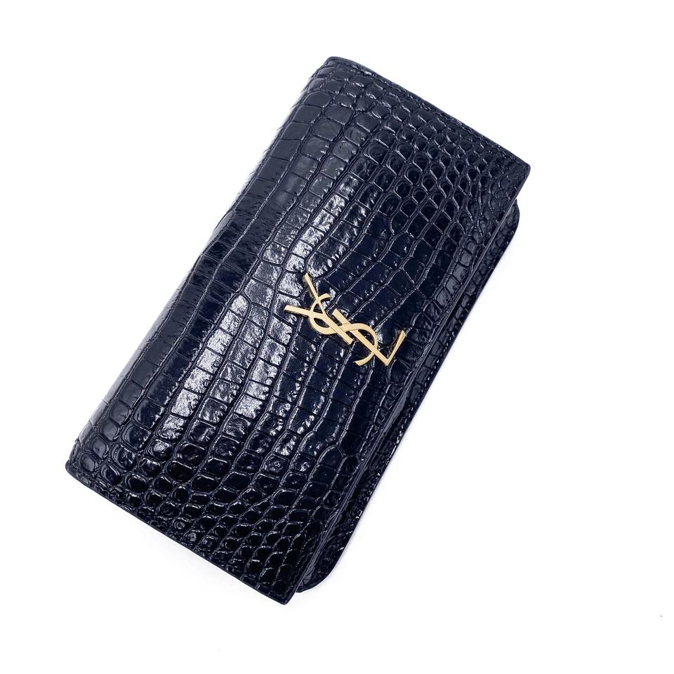 Saint Laurent Kate Monogram Croc-effect Phone Holder Black Leather Cross Body Bag - photo 8
