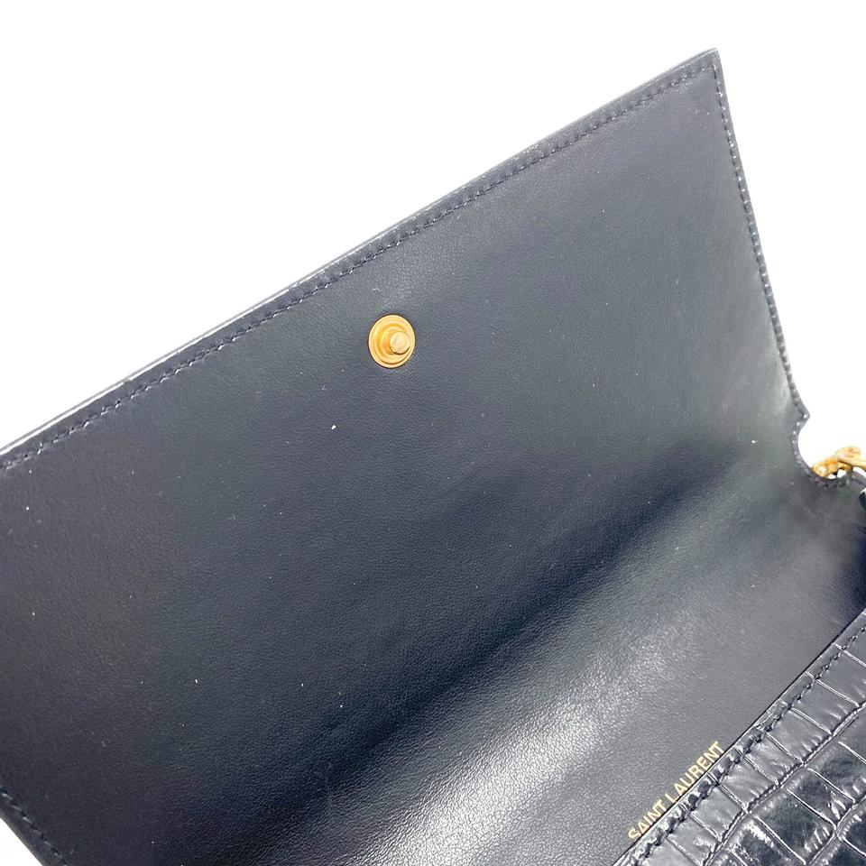 Saint Laurent Kate Monogram Croc-effect Phone Holder Black Leather Cross Body Bag - photo 9
