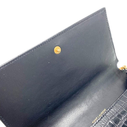 Saint Laurent Kate Monogram Croc-effect Phone Holder Black Leather Cross Body Bag - photo 9