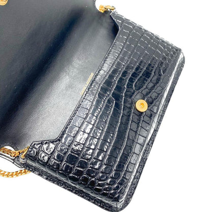Saint Laurent Kate Monogram Croc-effect Phone Holder Black Leather Cross Body Bag - photo 10