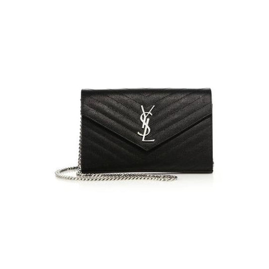 Saint Laurent Large Monogram Chain Envelope Black Leather Cross Body Bag - photo 1