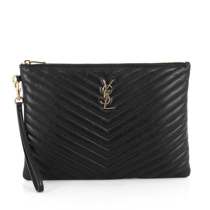 Saint Laurent Lou Monogram Ysl Quilted Pouch Black Leather Wristlet - photo 1