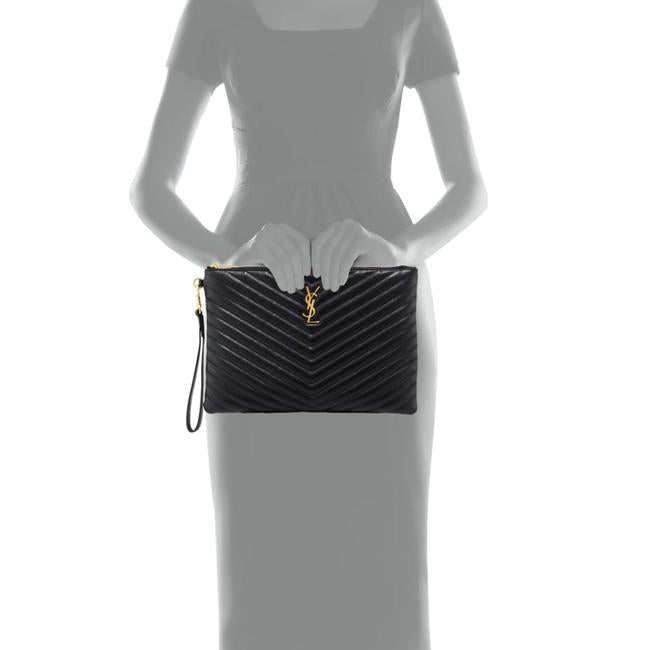 Saint Laurent Lou Monogram Ysl Quilted Pouch Black Leather Wristlet - photo 2