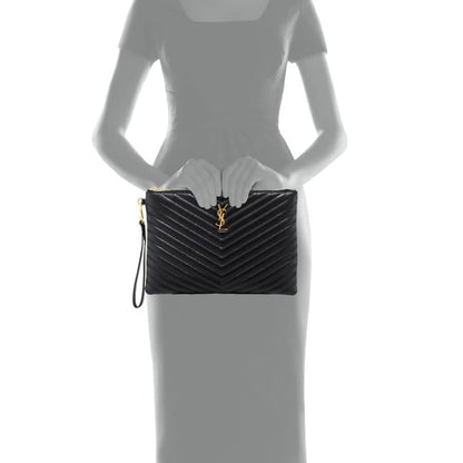 Saint Laurent Lou Monogram Ysl Quilted Pouch Black Leather Wristlet - photo 2