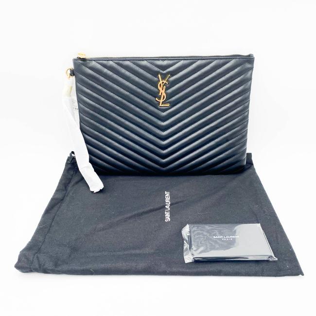 Saint Laurent Lou Monogram Ysl Quilted Pouch Black Leather Wristlet - photo 3