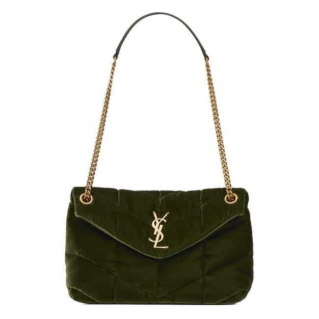 Saint Laurent Lou Small Quilted Puffer 2021 Green Velvet Shoulder Bag - photo 1