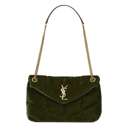 Saint Laurent Lou Small Quilted Puffer 2021 Green Velvet Shoulder Bag - photo 1