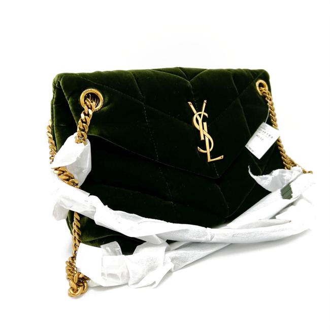 Saint Laurent Lou Small Quilted Puffer 2021 Green Velvet Shoulder Bag - photo 5